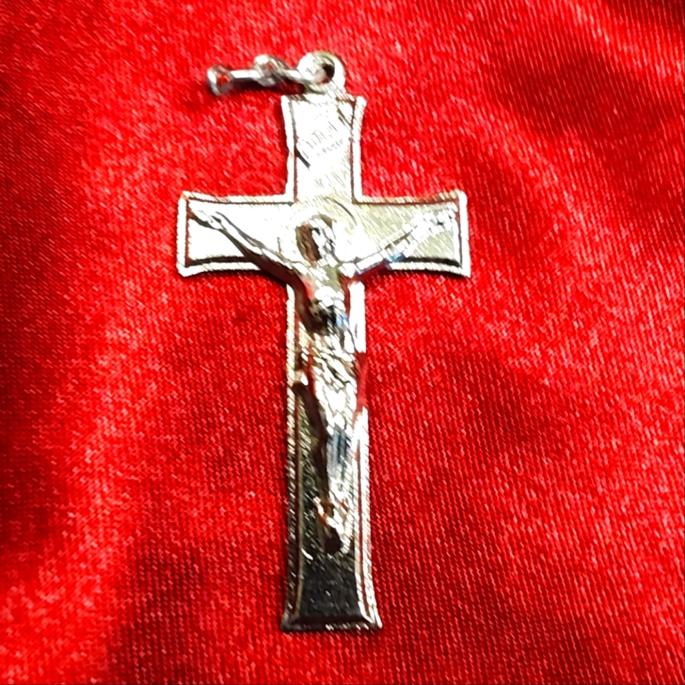Silver Tone Crucifix And St Benedict Pendant/Charm